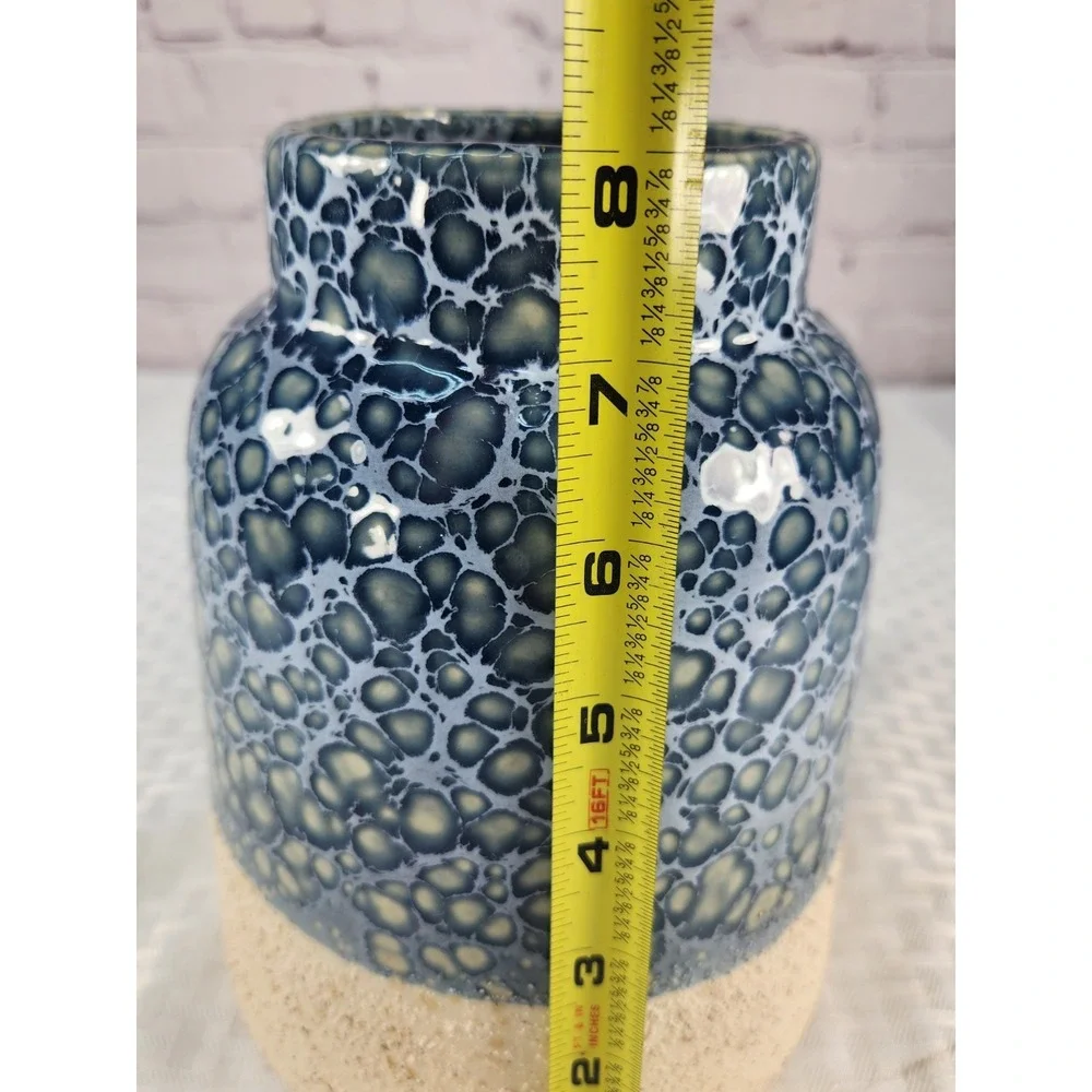 Pier 1 Vtg NWT Crystalline Blue Pottery Vase Textured Speckled Glaze Ceramic